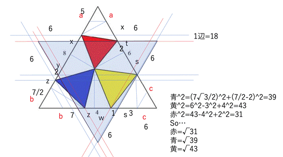正三角形内で内接する3つの正三角形240509